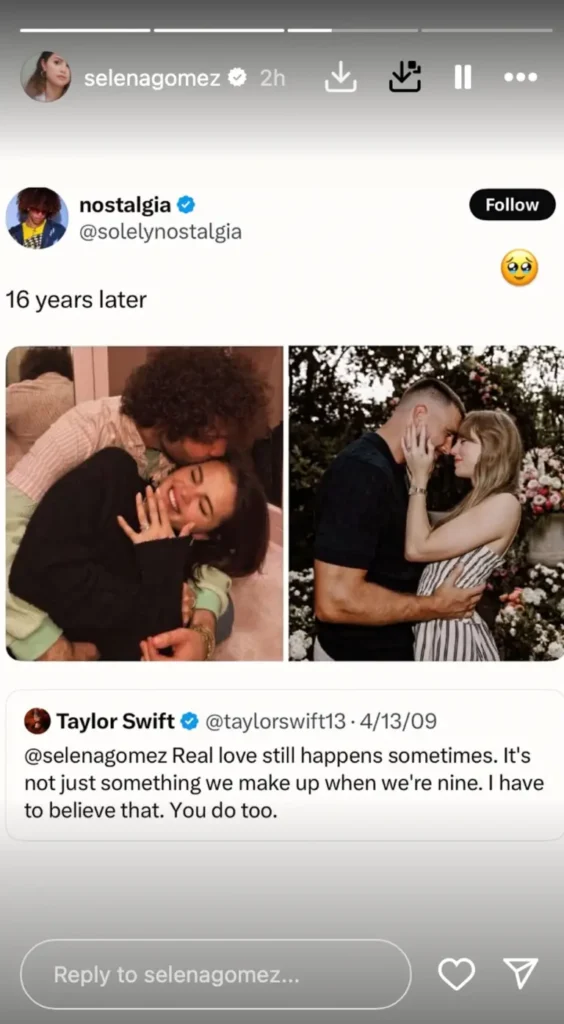 Gomez also recalled Swift’s 2009 tweet to her about “real love” after their respective engagements.
Instagram/@selenagomez