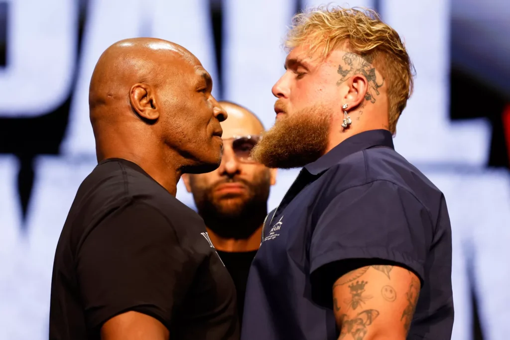 Mike Tyson and Jake Paul on May 13, 2024 in New York City.