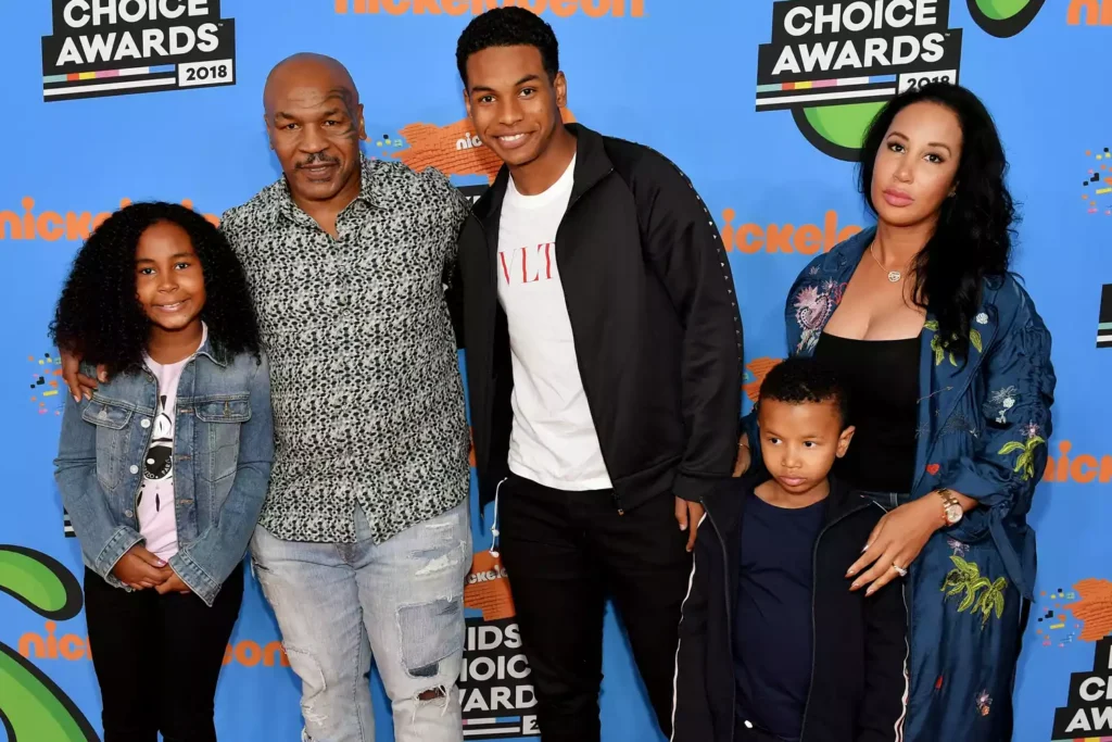 (L-R) Milan Tyson, Mike Tyson, Miguel Tyson, Morocco Tyson (front) and Lakiha Tyson attend 2018 Kids' Choice Awards.
